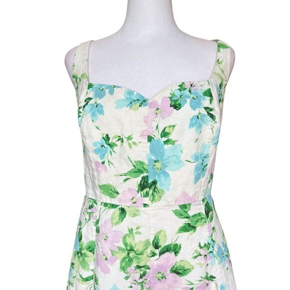 Old Navy Fit & Flare Linen Blend Midi Dress Smocked Floral Womens XL Petite - Picture 4 of 9